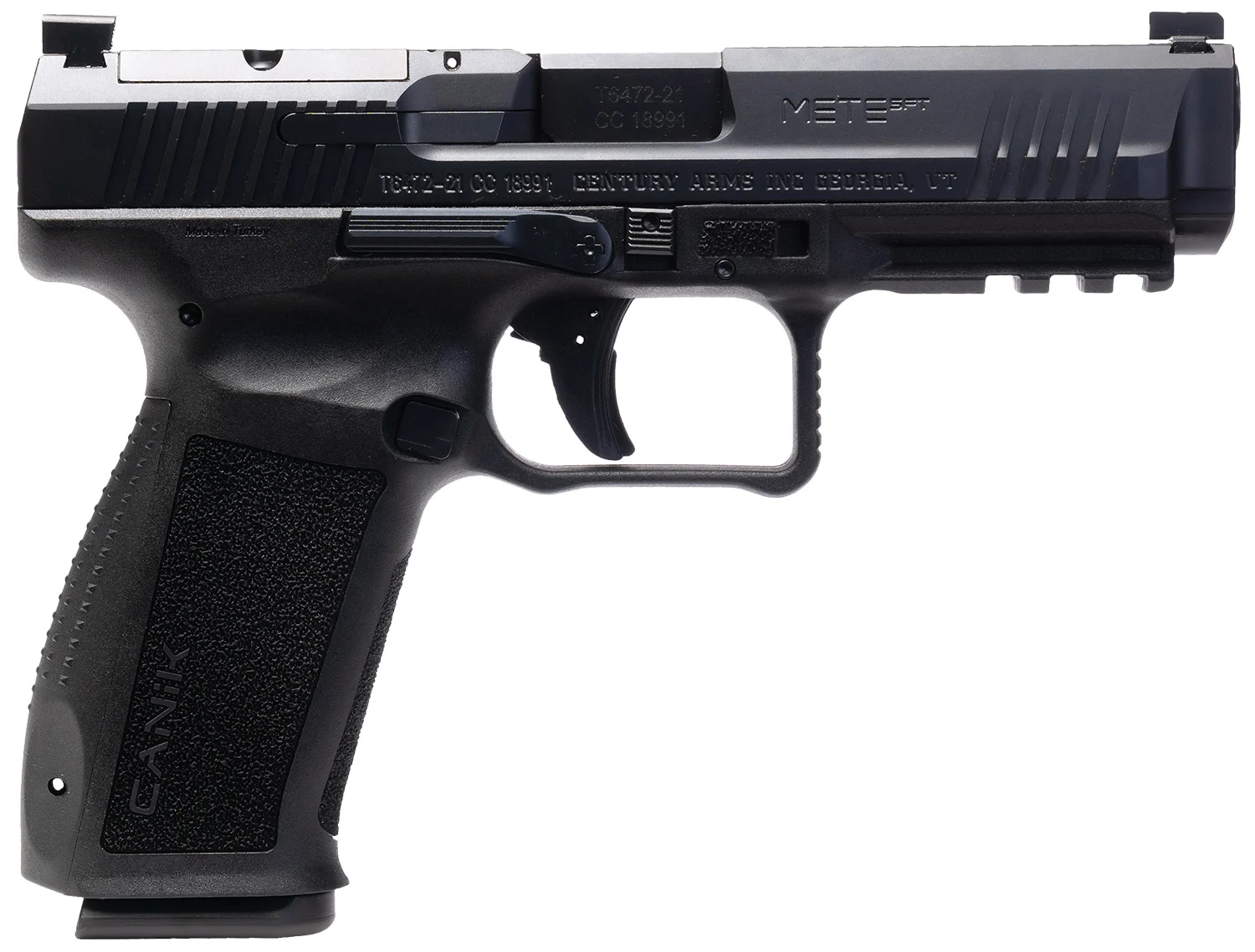 Canik HG6826N Mete SFT 9mm Luger 10+1 4.46" Black Nitride Steel Barrel, Black Cerakote Optic Ready/Serrated Steel Slide, Black Polymer Frame w/Picatinny Rail, Interchangeable Backstrap Grip