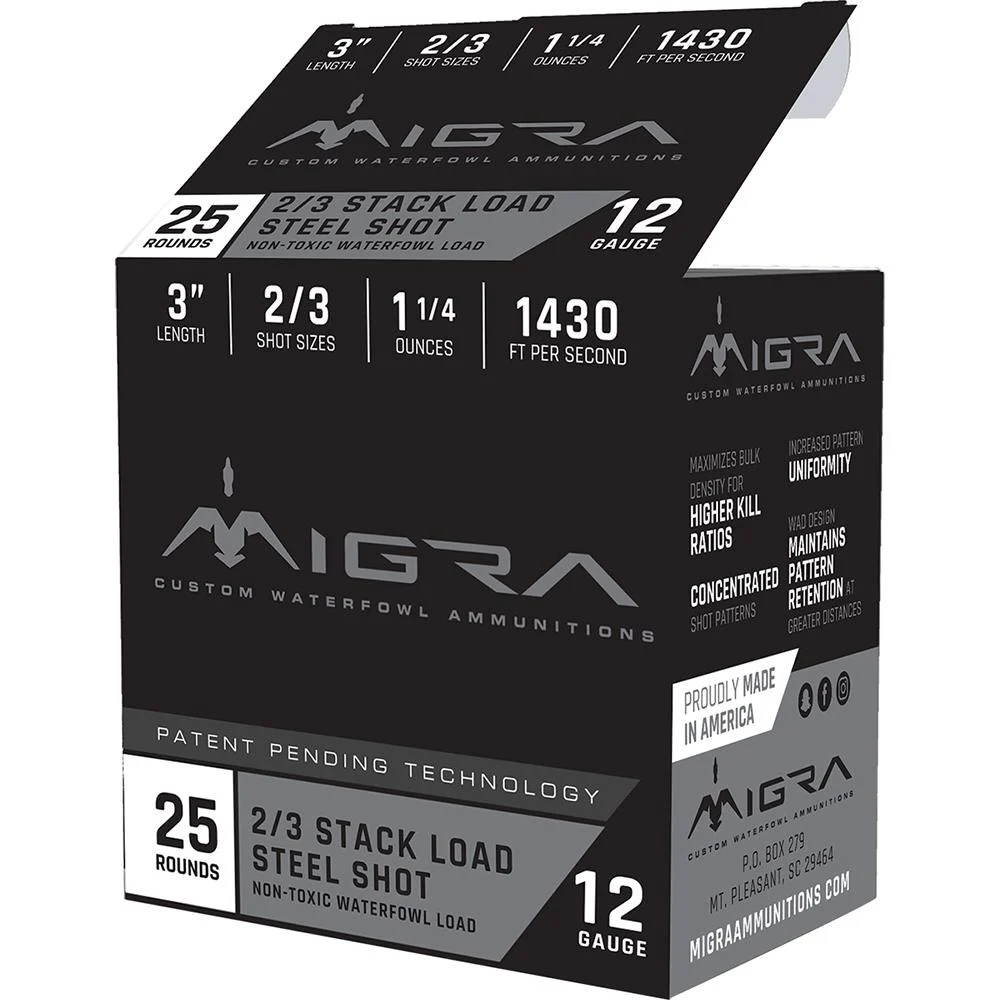 Migra Waterfowl Steel Shot Shot Shells 12 ga 3" 1-1/4 oz #2#3 1430 fps 25/ct